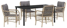 vidaXL Σέτ φαγητού για κήπο με μαξιλάρι 5 pcs Μπεζ συνθετικό ρατάν