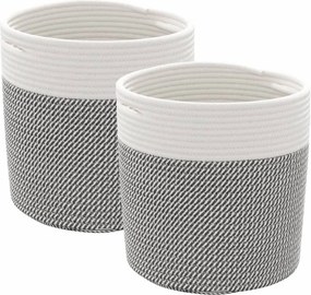 vidaXL Καλάθια Αποθήκευσης 2 τεμ. Γκρι/Λευκό Ø28 x 28 εκ. Βαμβακερά