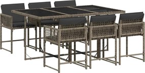 vidaXL Σετ Τραπεζαρίας Κήπου 7 τεμ. Γκρι Συνθ. Ρατάν με Μαξιλάρια