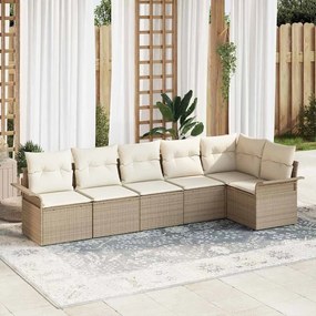 vidaXL Σετ Καναπέ Κήπου με μαξιλάρι 6 pcs Μπεζ Πολυ ράταν