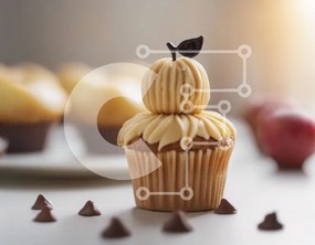 Σετ των 2 Intra Συλλεκτικό Ξύλινο Παζλ Plywood  4mm - Cupcake με διακόσμηση μήλου και τσιπς σοκολάτας Σε Ξύλινο Κουτί - Διαστάσεις: 10x10 cm – 25 κομμάτια