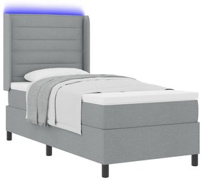 vidaXL Κρεβάτι Box Spring  με Στρώμα & LED Ανοικτό Γκρι 90x190 εκ. Ύφασμα