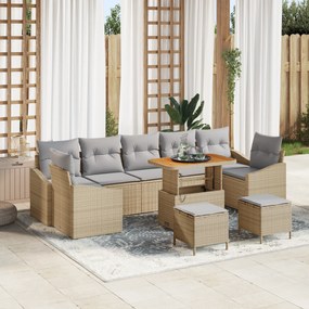 vidaXL 10 Τεμαχίων Σετ Καναπέ Κήπου με Μαξιλάρια Μπεζ Πολυρατάν Ακεσία
