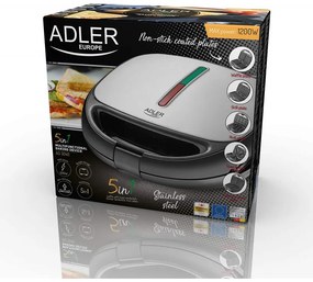 Μηχανή σάντουιτς και γλυκού Adler AD 3040, 1200W, 5 είδη πιάτων, Αντικολλητική επίστρωση, Μαύρο / ανοξείδωτο