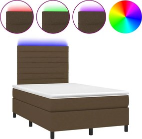 vidaXL Κρεβάτι Boxspring με Στρώμα &amp; LED Σκ.Καφέ 120x190εκ. Υφασμάτινο