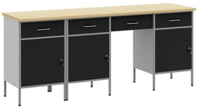 vidaXL Set εργασίας 4 τεμαχίων  με cabinet και τραπέζι Μαύρο Επεξεργασμένο ξύλο και Χάλυβα