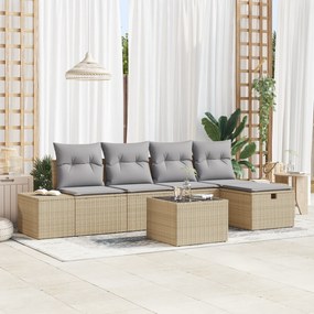 vidaXL Σετ Καναπέ 6 Τεμαχίων με Μαξιλάρια Μπεζ Πολυ Ρατάν