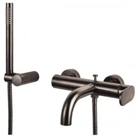 Armando Vicario Slim Black Brushed Μπαταρία Λουτρού Με Τηλέφωνο Και Επίτοιχο Στήριγμα Τηλεφώνου