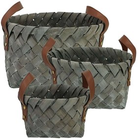 Καλάθια (Σετ 3Τμχ) 05-00-19229 Φ35x20/30x17/25x14cm Grey-Brown Marhome Wicker,PU Leather