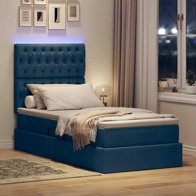 vidaXL LED Κρεβάτι αποθήκευσης με στρώμα Μπλε 100 x 200 cm Ύφασμα