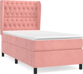vidaXL Κρεβάτι Boxspring με Στρώμα Ροζ 100x200 εκ. Βελούδινο