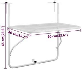 vidaXL Τραπέζι Μπαλκονιού Λευκό 60x40 εκ. Ατσάλι