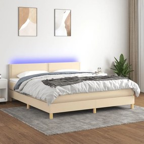 ΚΡΕΒΑΤΙ BOXSPRING ΜΕ ΣΤΡΩΜΑ &amp; LED ΚΡΕΜ 180X200 ΕΚ. ΥΦΑΣΜΑΤΙΝΟ 3133658