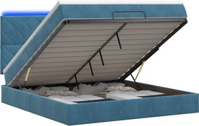 vidaXL Κρεβάτι Ottoman με Στρώμα και LED Σκούρο Μπλε 140 x 200 cm