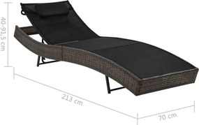 vidaXL Ξαπλώστρα Καφέ από Συνθετικό Ρατάν με Μαξιλάρι