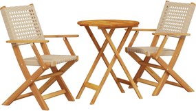 vidaXL Σετ Επίπλων Bistro 3 τεμ. Μπεζ Ρατάν/Μασίφ Ξύλο