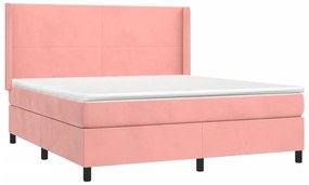 vidaXL Κρεβάτι Boxspring με Στρώμα Ροζ 180x200 εκ. Βελούδινο