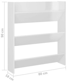 vidaXL Παπουτσοθήκη Τοίχου Γυαλ. Λευκό 80 x 18 x 90 εκ. Μοριοσανίδα