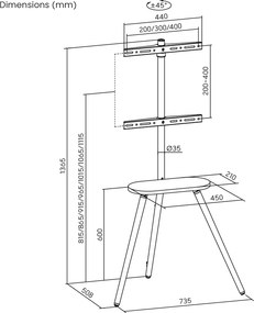 BRATECK βάση τηλεόρασης δαπέδου FS28-44F-04, 43-65", έως 35kg, με ράφι