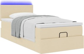 vidaXL Οθωμανικό κρεβάτι με στρώμα &amp; LEDs Cream 90x200 cm Ύφασμα