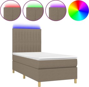 vidaXL Κρεβάτι Boxspring με Στρώμα &amp; LED Taupe 90x190 εκ. Υφασμάτινο