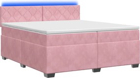 vidaXL Κρεβάτι Box Spring με Στρώμα και LED Ροζ 200 x 200 cm Βελούδο