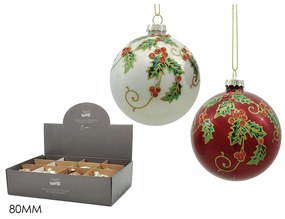 Μπάλα Με Γκι Λευκό/Κόκκινο Γυαλί Φ8cm Σε 2 Χρώματα