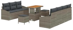 vidaXL Σετ Καναπέ Κήπου με μαξιλάρι 10 pcs Γκρι Πολυ ράταν