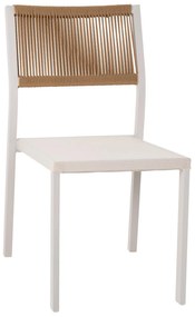 CHAIR ALUMINUM  WHITE FRAME AND TEXTLINE WITH BEIGE SYNTHETIC RATTAN 46x55,5x83Hcm.