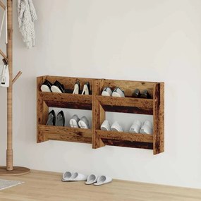 vidaXL Ντουλάπες παπουτσιών τοίχου 2 pcs Παλιό ξύλο 60 x 18 x 60 εκ