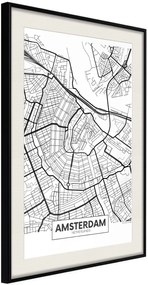 Αφίσα - City map: Amsterdam - 20x30 - Μαύρο - Με πασπαρτού