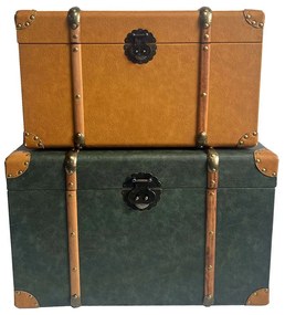 Μπαούλα (Σετ 2Τμχ) Sadar 04-0935 64x40x40cm Green-Mustard