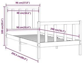 Πλαίσιο Κρεβατιού Μαύρο 90 x 200 εκ. από Μασίφ Ξύλο - Μαύρο