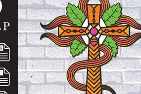 Σετ των 2 Intra απο ξύλο plywood  Χρώμα wenge 3mm-4mm πάχος - Σταυρός με λουλούδια Δίασταση 20x20 cm INTRAFABR-123125185