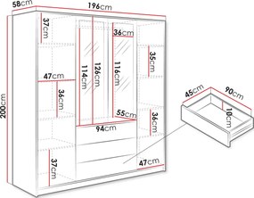 Ντουλάπα Retro D4 Lux Τετράφυλλη - 196.00Χ58.00Χ200.00cm