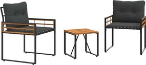 vidaXL Σετ Εξωτερικών Επίπλων με μαξιλάρι 3 pcs Σκούρο Γκρι