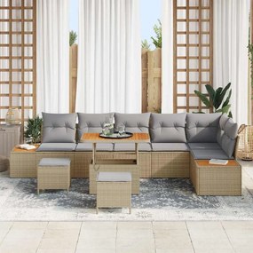 vidaXL Σετ Καναπέ Κήπου με μαξιλάρι 9 pcs Μπεζ Πολυ ράταν