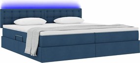 vidaXL LED Κρεβάτι αποθήκευσης με στρώμα Μπλε 200 x 200 cm Ύφασμα