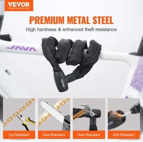 VEVOR Bike Chain Lock 5.91 Ft Combination Bicycle Chain Lock with 4 Keys 10mm