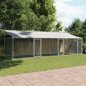 vidaXL Κλουβί Σκύλου με Οροφή και Πόρτες Γκρι 6x2x2 μ. Γαλβ. Χάλυβας