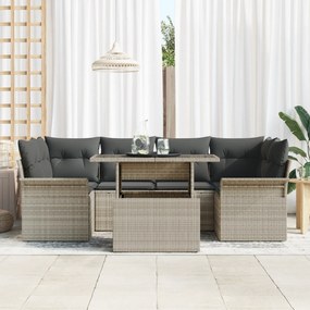 vidaXL Σετ Καναπέ Κήπου  7 τεμαχίων με μαξιλάρια ανοιχτό γκρι πολυ-ρατάν