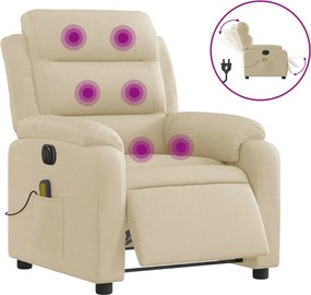 vidaXL Πολυθρόνα Μασάζ Ανακλινόμενη Ηλεκτρική Κρεμ Υφασμάτινη