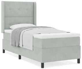 vidaXL Κρεβάτι Box Spring με Στρώμα Ανοιχτό Γκρι 90x190 εκ Βελούδο