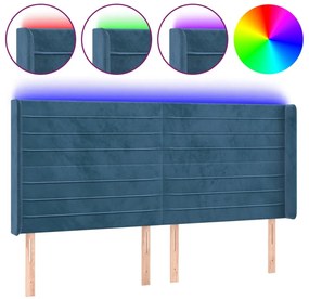 vidaXL Κεφαλάρι Κρεβατιού LED Σκούρο Μπλε 183x16x118/128 εκ. Βελούδινο