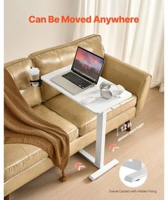 VEVOR Overbed Table Mobile Bed Side Desk with 4 Hidden Wheels Cup Holder White