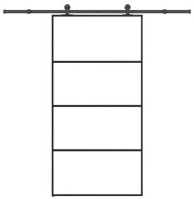 Συρόμενη Πόρτα με Μηχανισμό 102,5x205 εκ. Γυαλί ESG &amp; Αλουμίνιο - Μαύρο