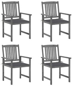 Καρέκλες Κήπου 4 τεμ. Γκρι Μασίφ Ξύλο Ακακίας με Μαξιλάρια - Γκρι