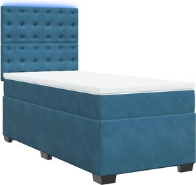 vidaXL Κρεβάτι Boxspring με Στρώμα Μπλε 100x200 εκ. Βελούδινο