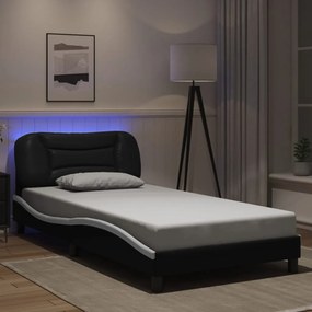 vidaXL Πλαίσιο κρεβατιού με LED χωρίς στρώμα Hvar Μαύρο/Λευκό 100x200εκ.