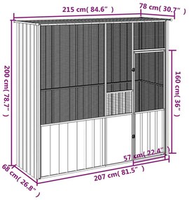 Κλουβί Πουλιών Ανθρακί 215x78x200 εκ. από Γαλβανισμένο Χάλυβα - Ανθρακί